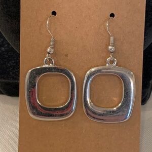 💐5/25 classic trendy open square rounded edges silver tone drop dangle earrings